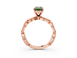 Rose gold Fancy Green Emerald  Solitaire Milgrain Diamond Engagement Ring with Bezel and Marquise Band_124