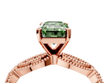 Rose gold Fancy Green Emerald  Solitaire Milgrain Diamond Engagement Ring with Bezel and Marquise Band_125