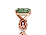 Rose gold Fancy Green Emerald  Solitaire Milgrain Diamond Engagement Ring with Bezel and Marquise Band_126