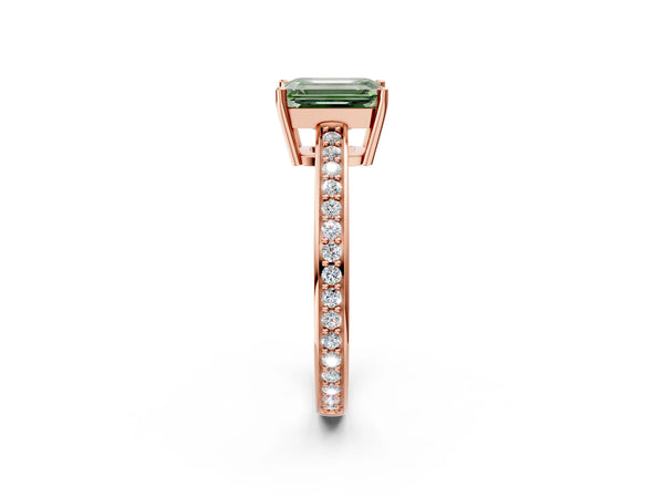 Rose gold Fancy Green Emerald  Solitaire Pavé Band Prong Setting Ring