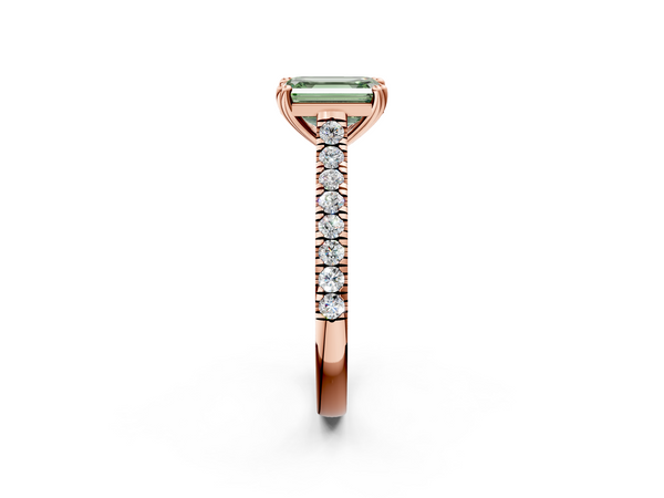 Rose gold Fancy Green Emerald  Solitaire Pave Diamond Engagement Ring with Prong Setting