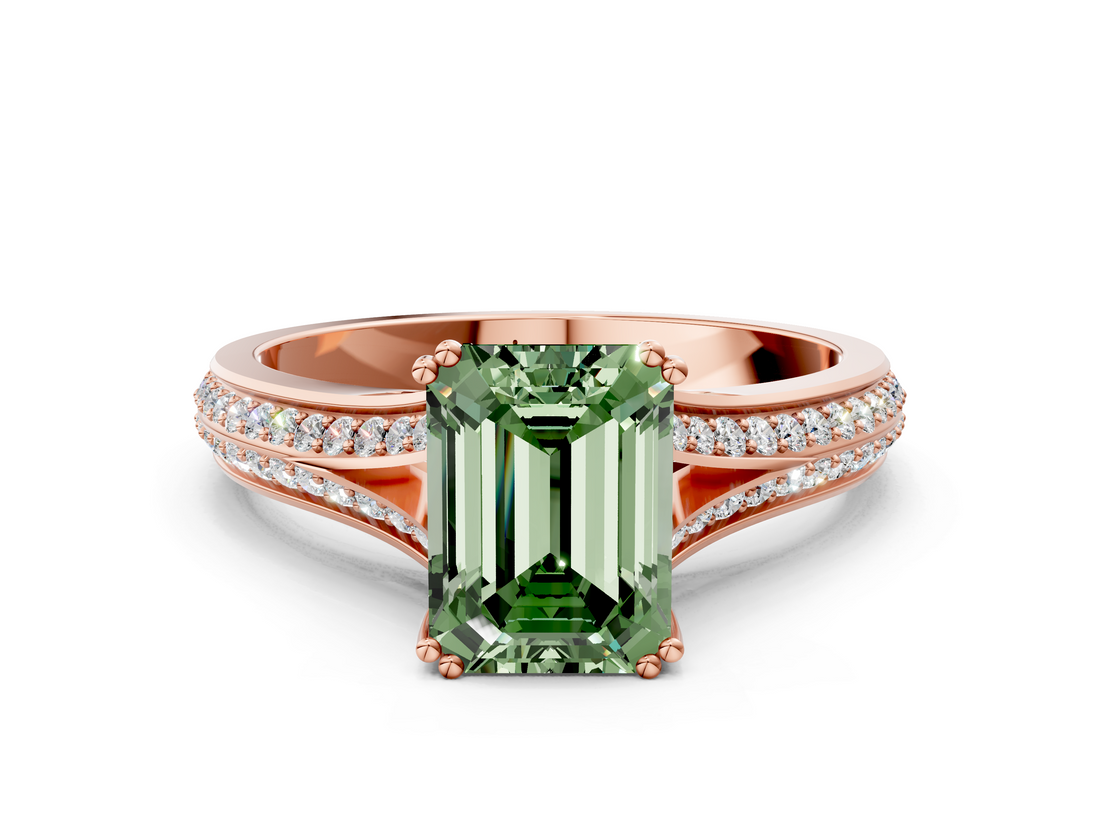 Rose gold Fancy Green Emerald  Solitaire Pave Split Shank Engagement Ring with Six-Prong Setting_37