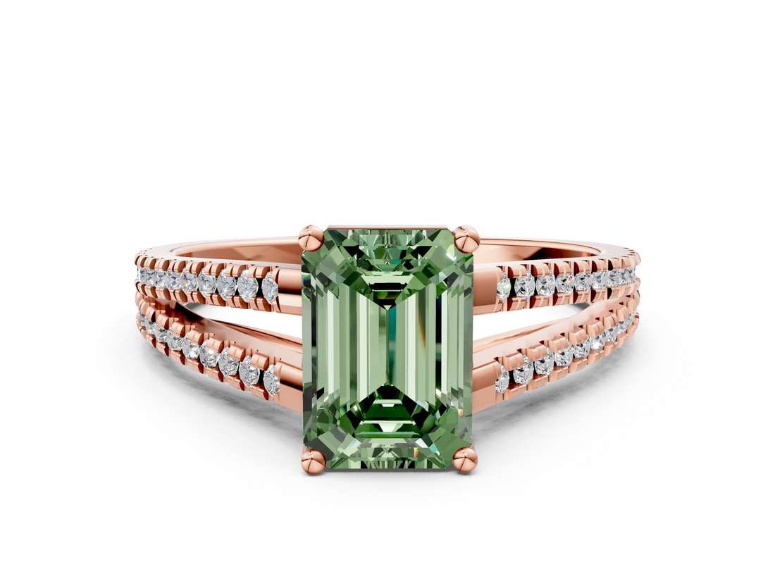 Rose gold Fancy Green Emerald  Solitaire Split Shank Pavé Diamond Engagement Ring_422