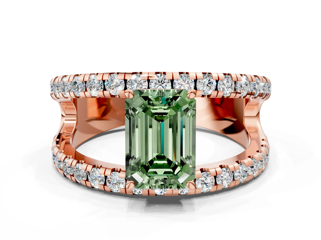 Rose gold Fancy Green Emerald  Solitaire Split Shank Pave Diamond Ring_49