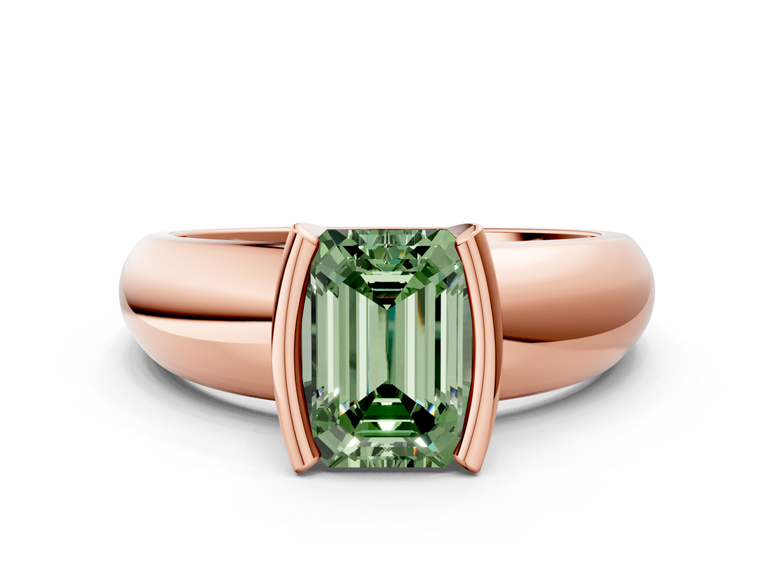 Rose gold Fancy Green Emerald  Solitaire Tension Set Diamond Ring with Wide Band_20