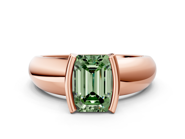 Rose gold Fancy Green Emerald  Solitaire Tension Set Diamond Ring with Wide Band