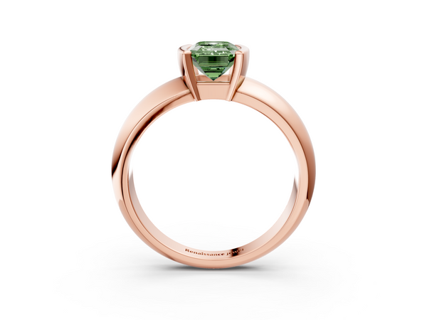 Rose gold Fancy Green Emerald  Solitaire Tension Set Diamond Ring with Wide Band