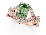Rose gold Fancy Green Emerald  Solitaire Twist Band Pavé Diamond Engagement Ring_38