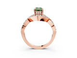 Rose gold Fancy Green Emerald  Solitaire Twist Band Pavé Diamond Engagement Ring_40
