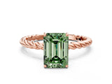 Rose gold Fancy Green Emerald  Solitaire Twist Band Ring with Four-Prong Setting_92