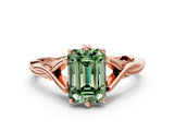 Rose gold Fancy Green Emerald  Solitaire Twist Band Six-Prong Setting 1