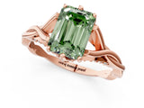 Rose gold Fancy Green Emerald  Solitaire Twist Band Six-Prong Setting 2