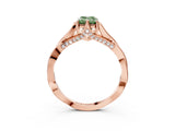 Rose gold Fancy Green Emerald  Solitaire Twist Band Six-Prong Setting 4
