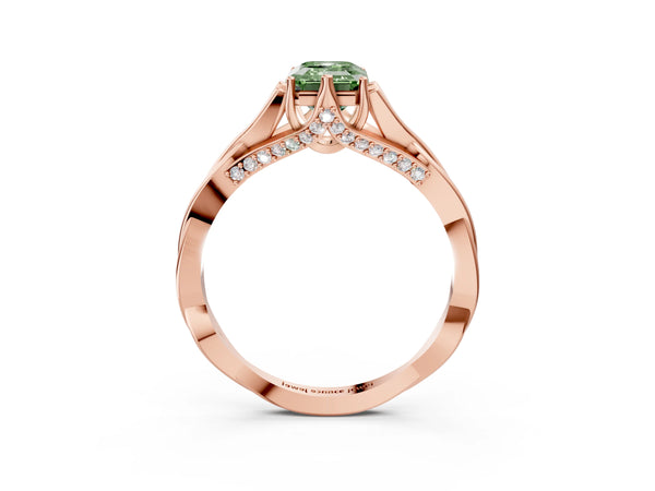 Rose gold Fancy Green Emerald  Solitaire Twist Band Six-Prong Setting