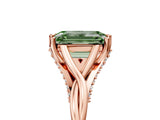 Rose gold Fancy Green Emerald  Solitaire Twist Band Six-Prong Setting