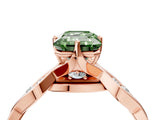 Rose gold Fancy Green Emerald  Solitaire Twist Band with Leaf Prong Setting 5