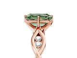 Rose gold Fancy Green Emerald  Solitaire Twist Band with Leaf Prong Setting