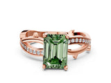 Rose gold Fancy Green Emerald  Solitaire Twist Band with Pavé Accents and Four-Prong Setting_20