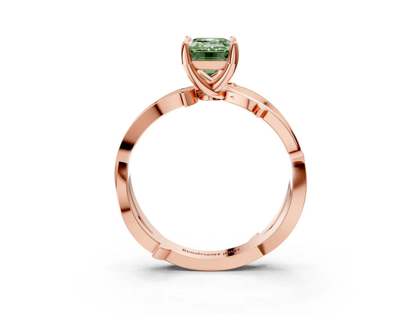 Rose Gold Emerald Cut Crossover Twist Pave Engagement Ring Setting for Fancy Green Center