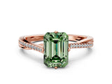 Rose gold Fancy Green Emerald  Solitaire Twist Band with Pavé Diamonds and Four-Prong Setting_67