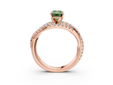 Rose gold Fancy Green Emerald  Solitaire Twist Band with Pavé Setting and Four-Prong Setting_118