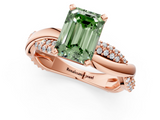 Rose gold Fancy Green Emerald  Solitaire Twist Band with Pave Prong Setting_59
