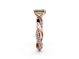 Rose gold Fancy Green Emerald  Solitaire Twist Band with Pave Prong Setting_60