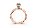 Rose gold Fancy Green Emerald  Solitaire Twist Band with Pave Prong Setting_61