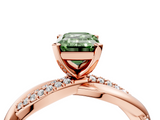 Rose gold Fancy Green Emerald  Solitaire Twist Band with Pave Prong Setting_62