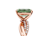 Rose gold Fancy Green Emerald  Solitaire Twist Band with Pave Prong Setting_63