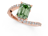 Rose gold Fancy Green Emerald  Solitaire Twist Band with Pave Set Diamonds and Four-Prong Setting_110
