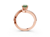 Rose gold Fancy Green Emerald  Solitaire Twist Band with Pave Set Diamonds and Four-Prong Setting_112