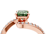 Rose gold Fancy Green Emerald  Solitaire Twist Band with Pave Set Diamonds and Four-Prong Setting_113
