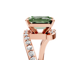 Rose gold Fancy Green Emerald  Solitaire Twist Band with Pave Set Diamonds and Four-Prong Setting_114