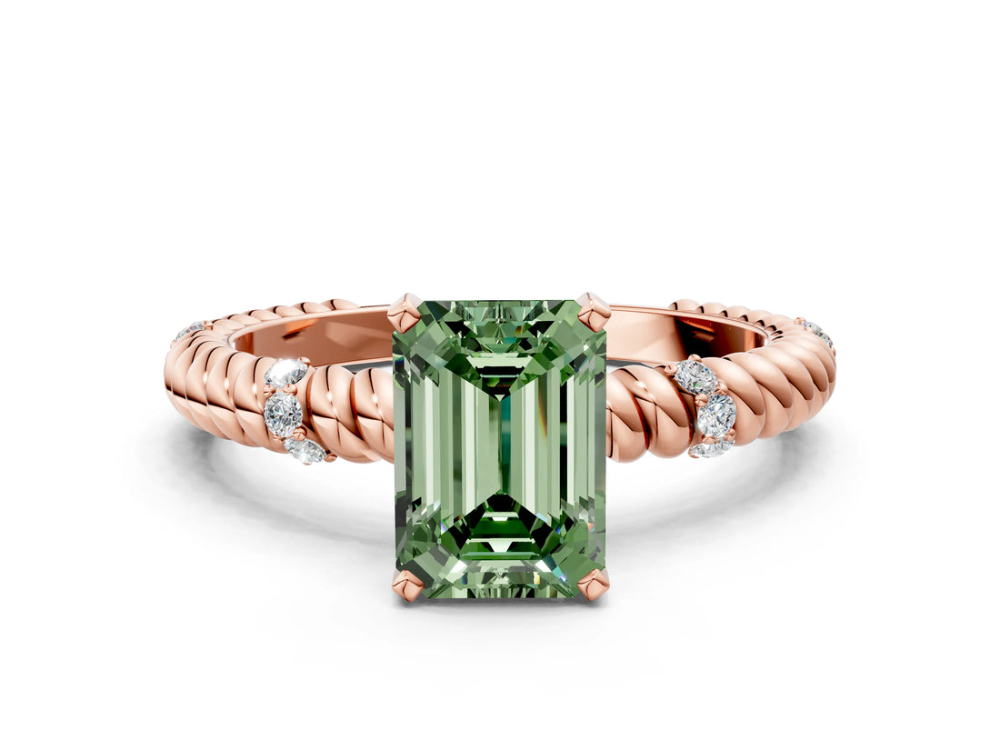 Rose gold Fancy Green Emerald  Solitaire Twisted Band Prong Set Engagement Ring_75