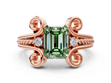 Rose gold Fancy Green Emerald  Solitaire Twisted Band Scroll Prong Ring_20