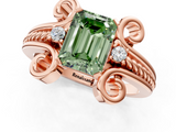 Rose gold Fancy Green Emerald  Solitaire Twisted Band Scroll Prong Ring_21