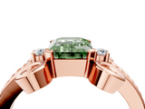 Rose gold Fancy Green Emerald  Solitaire Twisted Band Scroll Prong Ring_24