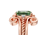 Rose gold Fancy Green Emerald  Solitaire Twisted Band Scroll Prong Ring_25
