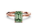 Rose gold Fancy Green Emerald  Solitaire Twisted Band with Bead Prong Setting_296