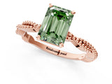 Rose gold Fancy Green Emerald  Solitaire Twisted Band with Bead Prong Setting_297
