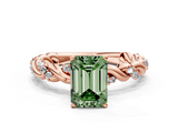 Rose gold Fancy Green Emerald  Solitaire Twisted Band with Pavé Accents and Four-Prong Setting_3
