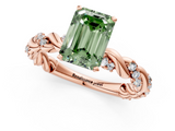 Rose gold Fancy Green Emerald  Solitaire Twisted Band with Pavé Accents and Four-Prong Setting_4