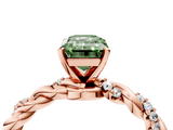 Rose gold Fancy Green Emerald  Solitaire Twisted Band with Pavé Accents and Four-Prong Setting_7