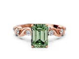 Rose gold Fancy Green Emerald  Solitaire Twisted Band with Prong Setting