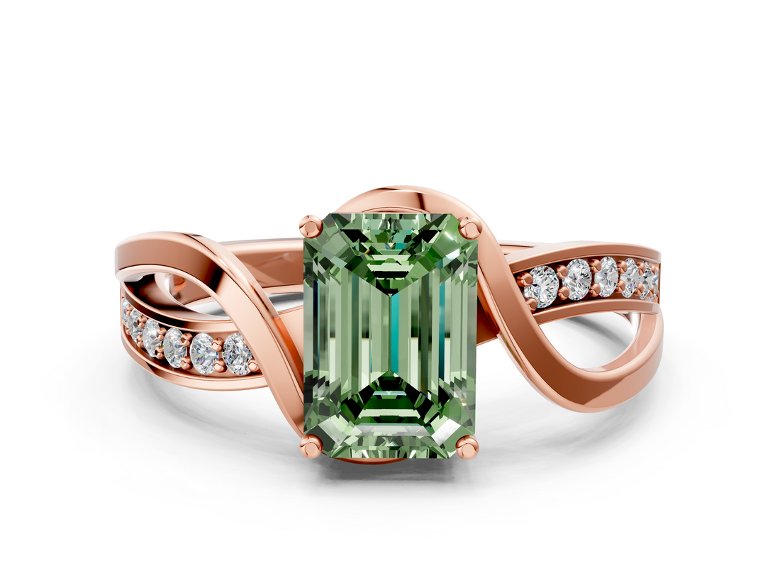 Rose gold Fancy Green Emerald  Solitaire Twisted Band with Prong Setting_3