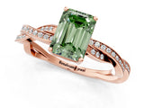 Rose gold Fancy Green Emerald  Solitaire Twisted Pave Diamond Ring with Four-Prong Setting_13