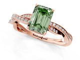 Rose gold Fancy Green Emerald  Solitaire Twisted Pave Diamond Ring with Four-Prong Setting_81