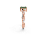 Rose gold Fancy Green Emerald  Solitaire Twisted Pave Diamond Ring with Four-Prong Setting_82