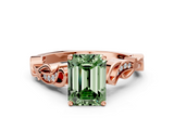 Rose gold Fancy Green Emerald  Solitaire Vine Band with Milgrain Prong Setting_3